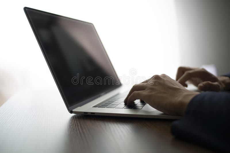 Person are using laptops, working or studying online at home. businessman using laptop work outside the office stock photography