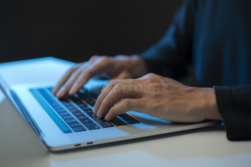 Person are using laptops, working or studying online at home. businessman using laptop work outside the office stock photos
