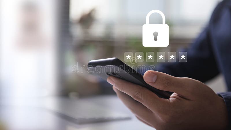 Person using a smartphone with a password input or OTP code and lock icon, emphasizing security and online authentication. data stock photography