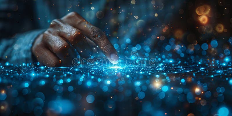 A person is using their finger to interact with a screen. In the image, one can see a hand making contact with a screen using a finger, showing a gesture of interaction with technology AI generated