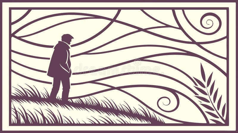 Person walking through abstract lines, journey, movement, path, abstract design vector Generative AI stock illustration