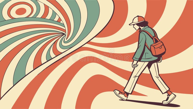 Person walking with abstract swirling background illustration vector design Generative AI royalty free illustration