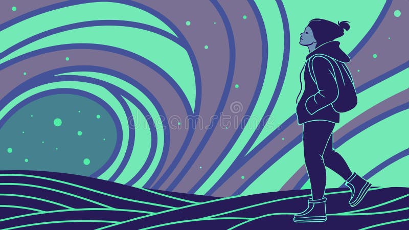 Person walking through abstract swirling colors vector design Generative AI royalty free illustration