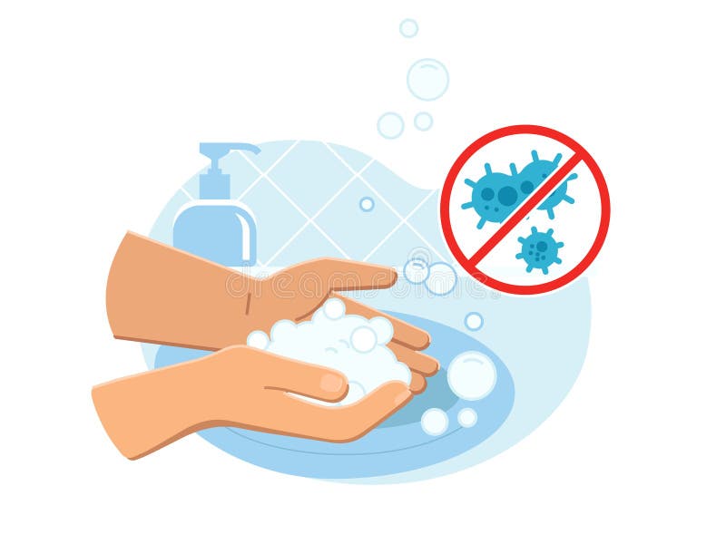 Person Washing Hands in Sink Carefully and with Good Amount of Soap Foam  from Dispenser Close Up. Stock Vector - Illustration of sickness, bacteria:  176797592