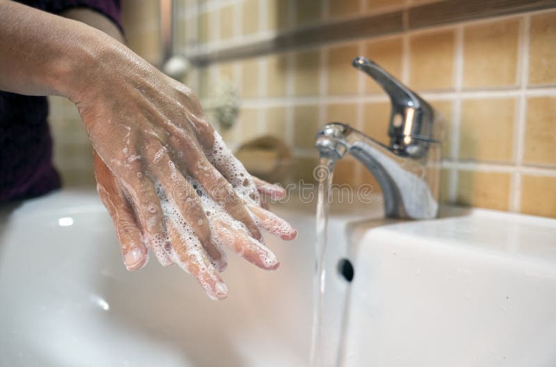 Person Washing Their Hands in the Bathroom Stock Image Image of