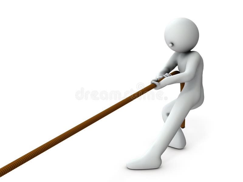 A person who pulls a rope. White background. stock illustration