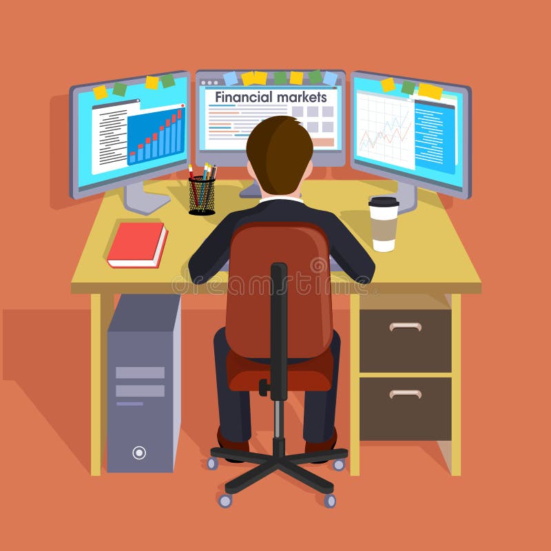 Person working at the computer. Flat style vector illustration. royalty free illustration