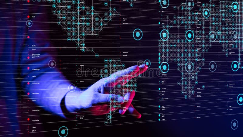 A person working with digital world map data - global network concept. Global network connection map stock images, royalty-free photos and pictures