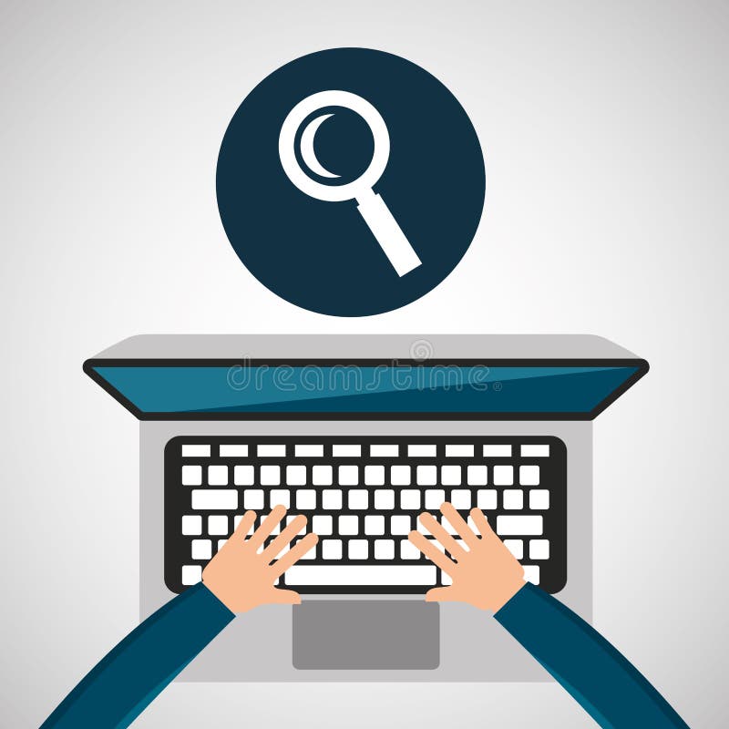 Person working laptop search social media graphic vector illustration Person working laptop search social media graphic vector illustration