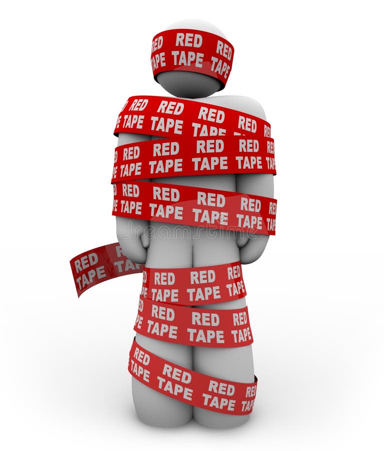 Person Wrapped Up in Red Tape of Bureaucracy Stock Illustration