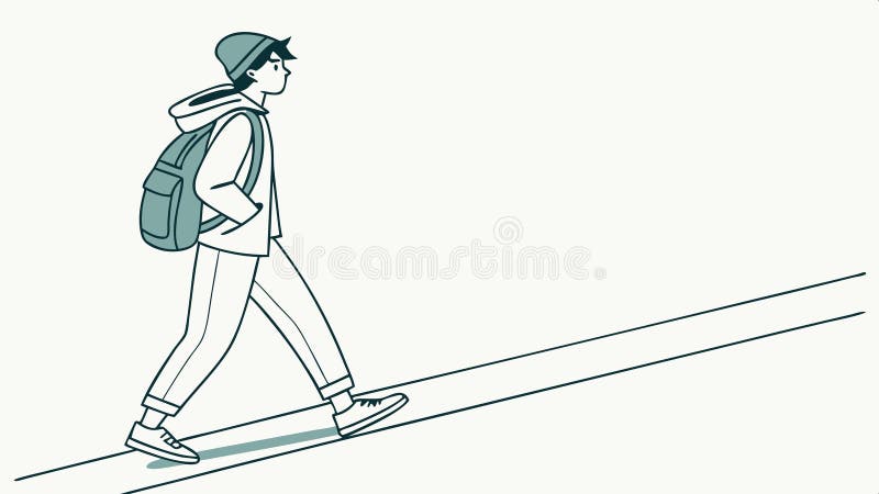 Persona che cammina in salita con zaino sfida viaggio progresso e concetto di sforzo grafica Vettore Generative AI illustrazione di stock