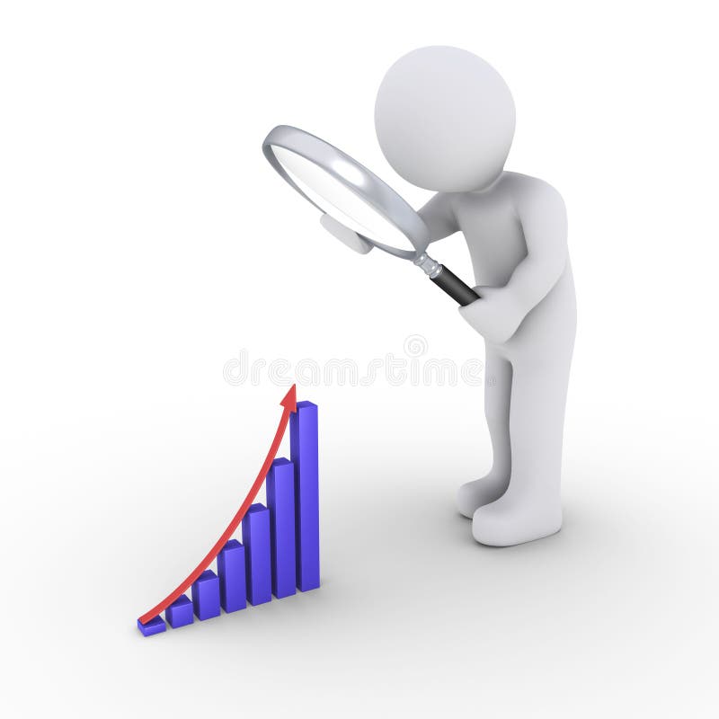 Persona con la lupa que mira para el buen gráfico de los resultados stock de ilustración Persona con la lupa que mira para el buen gráfico de los resultados stock de ilustración