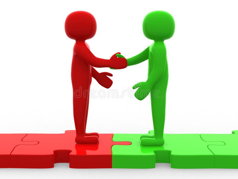 3d person shaking hands on puzzle pieces. The concept of business partners. 3d render. 3d person shaking hands on puzzle pieces. The concept of business partners. 3d render