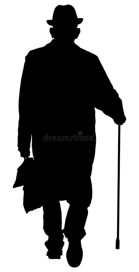 Persona dell'uomo anziano che cammina con la siluetta di vettore del bastone Doppio agente in ombra illustrazione vettoriale Persona dell'uomo anziano che cammina con la siluetta di vettore del bastone Doppio agente in ombra illustrazione vettoriale