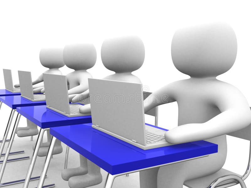 Persona e computer portatile della gente 3d all'ufficio. Soci commerciali illustrazione vettoriale