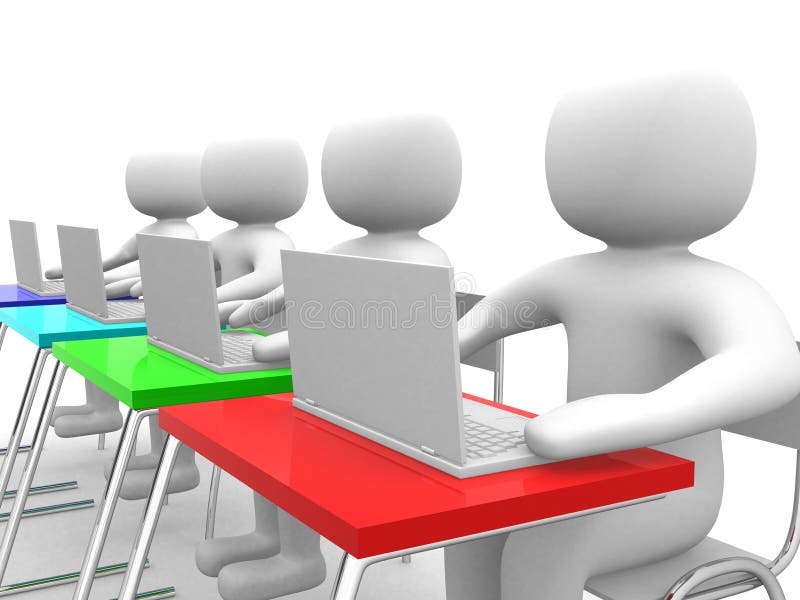 Persona e computer portatile della gente 3d all'ufficio. Soci commerciali royalty illustrazione gratis