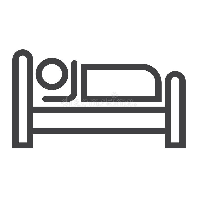 Persona en la cama y la línea icono del hotel