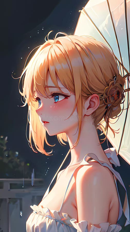 Anime garota triste na ilustração da chuva