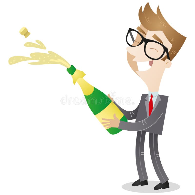 Personagem de banda desenhada: Champanhe da abertura do homem de negócios ilustração stock Personagem de banda desenhada: Champanhe da abertura do homem de negócios ilustração stock