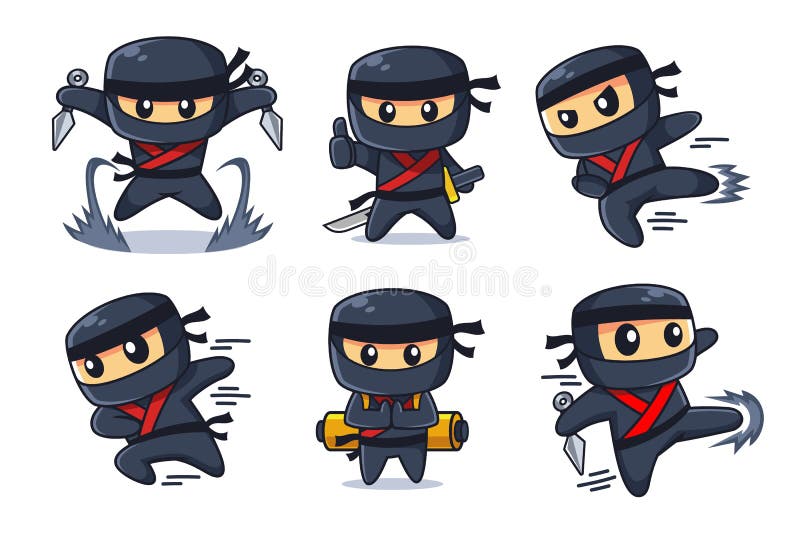 Pose De Aterrissagem De Personagem De Desenho Animado Ninja Ilustração do  Vetor - Ilustração de assassino, homem: 249559386