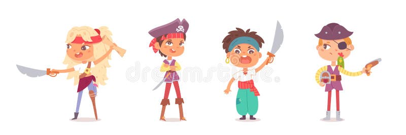 Conjunto de personagens e objetos pirata capitão com marinheiro