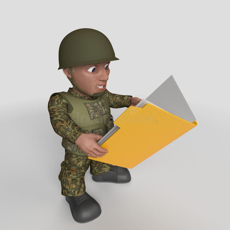 Ilustração de personagem de desenho animado 3d do soldado do exército