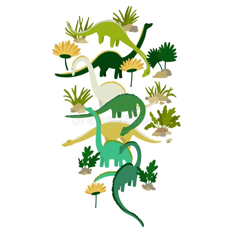 conjunto com dinossauros e plantas infantis dos desenhos animados 6681574  Vetor no Vecteezy