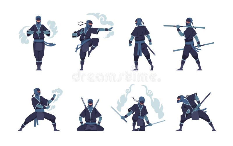 Personagem Ninja. Lutador Bonito Dos Desenhos Animados Com A Espada Para A  Ilustração Das Crianças, Impressões E Cartazes, Guerreiro Asiático  Engraçado Com Conjunto Do Emblema Da Espada. Royalty Free SVG, Cliparts,  Vetores