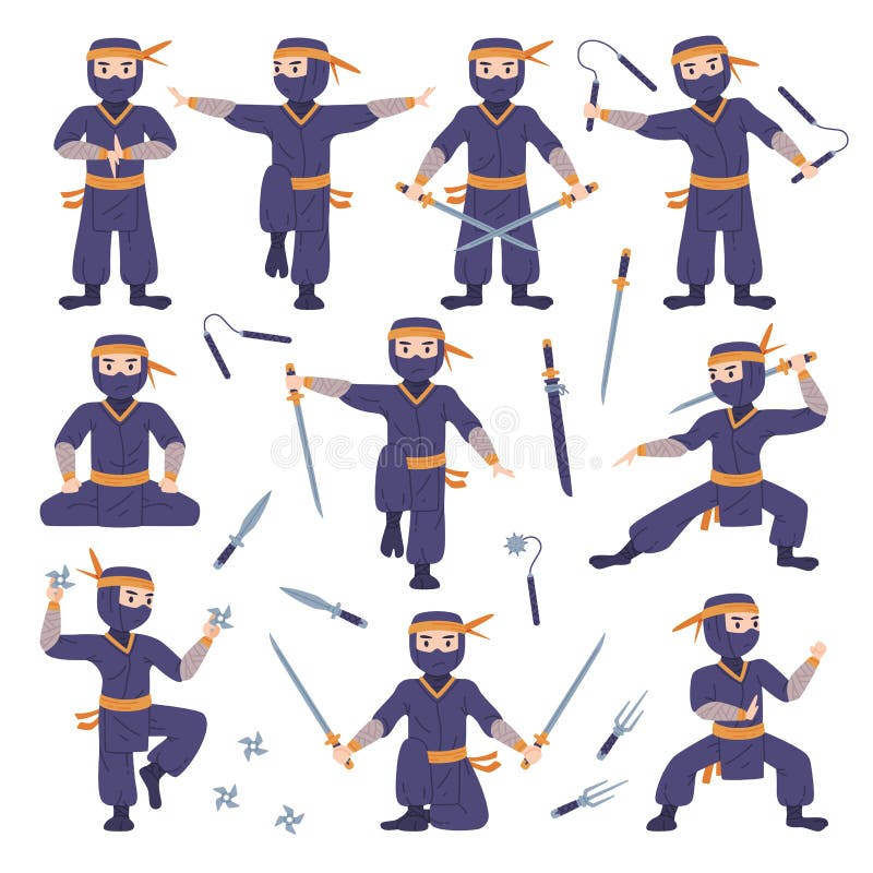 Vetores de Assassino Ninja Japonês Em Traje Completo Preto Realizando  Posturas De Artes Marciais De Ninjitsu Com Armas Diferentes Série De  Ilustrações e mais imagens de Alemanha - iStock