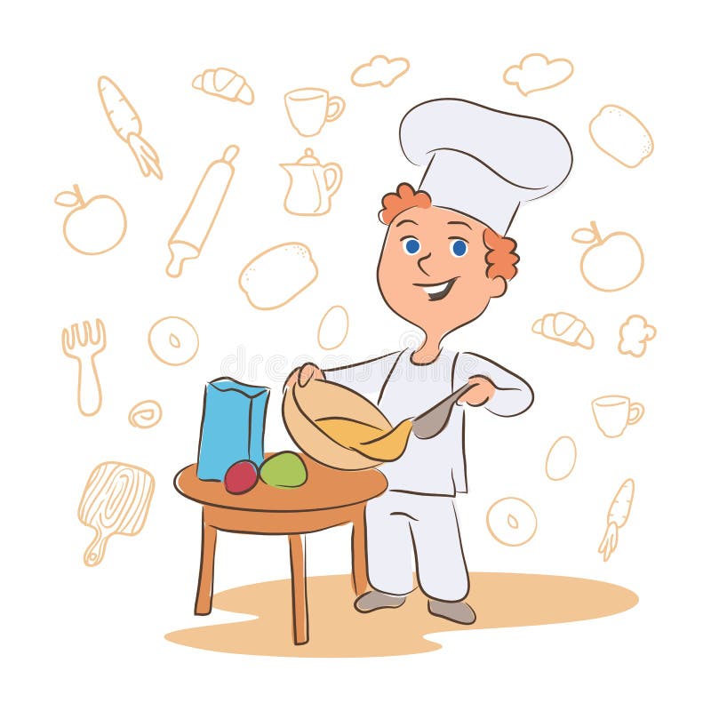 a criança faz um jogo infantil - o cozinheiro prepara a comida. ilustração  em vetor desenho animado isolada 3695260 Vetor no Vecteezy