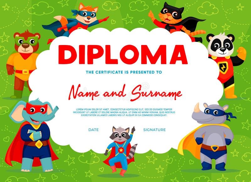 Diploma de crianças com gatos engraçados ou gatinhos, certificado