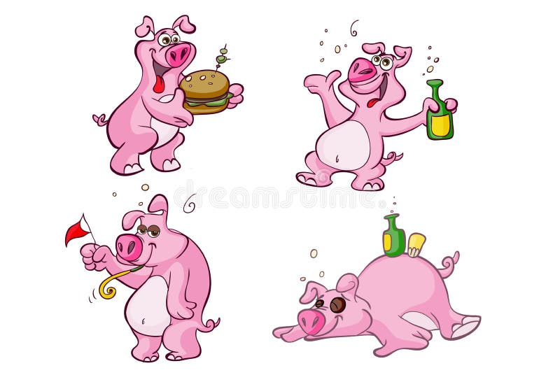 Personagens de banda desenhada bêbados e com fome do porco ilustração do vetor Personagens de banda desenhada bêbados e com fome do porco ilustração do vetor
