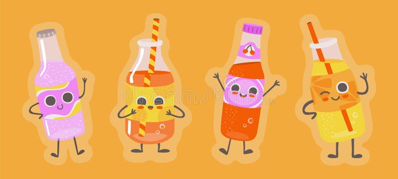 Personaggi in bottiglie di cartone animato illustrazione di stock