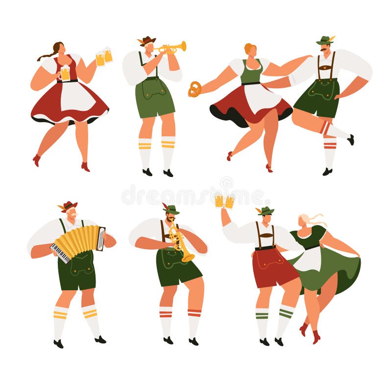 Personaggi di Oktoberfest Funny in costume folk bavarese in Baviera festeggiano e si divertono con la birra Oktoberfest illustrazione vettoriale Personaggi di Oktoberfest Funny in costume folk bavarese in Baviera festeggiano e si divertono con la birra Oktoberfest illustrazione vettoriale