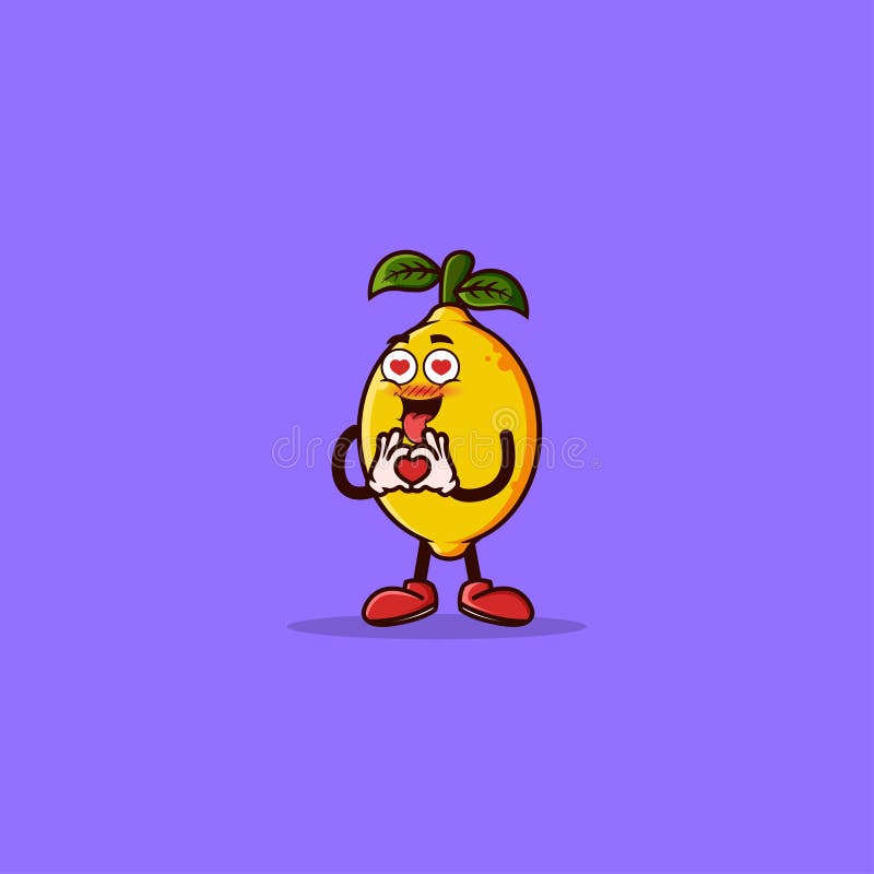 Personaggio carino di limone con emote d'amore. concetto isolato di icona a base di frutta. vettore di premio di stile vignetta pi royalty illustrazione gratis