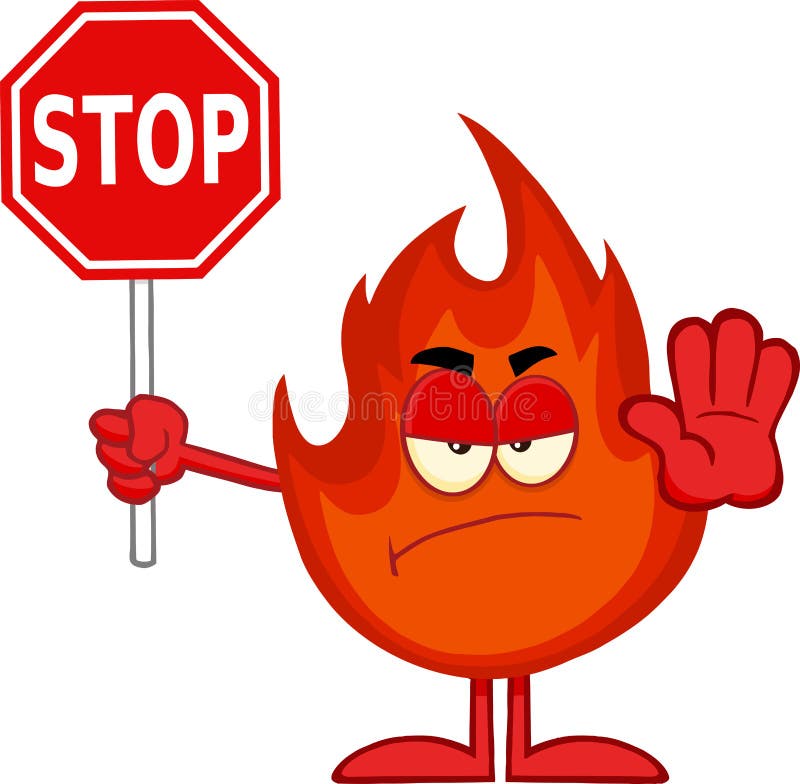 Personaggio dei cartoni animati arrabbiato del fuoco che tiene un fanale di arresto royalty illustrazione gratis