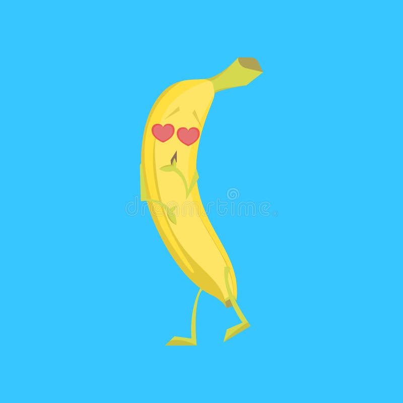 Personaggio dei cartoni animati che ama banana gialla divertente Vettore illustrazione di stock Personaggio dei cartoni animati che ama banana gialla divertente Vettore illustrazione di stock