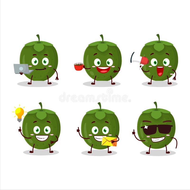 Personaggio dei cartoni animati di sapote nero con vari tipi di emoticon illustrazione di stock