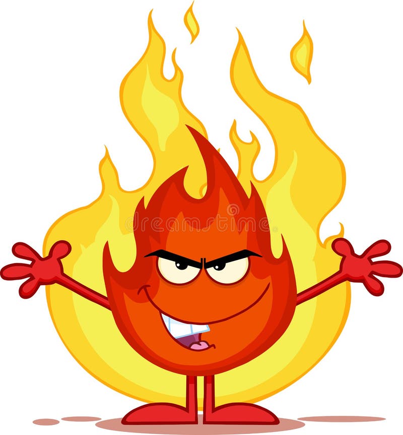Personaggio dei cartoni animati diabolico del fuoco con a braccia aperte dentro Front Of Flames illustrazione vettoriale