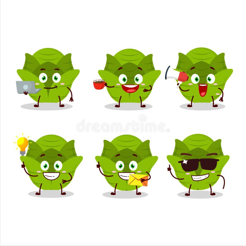 Personaggio dei fumetti di savoy cabbage con vari tipi di emoticon per affari illustrazione vettoriale