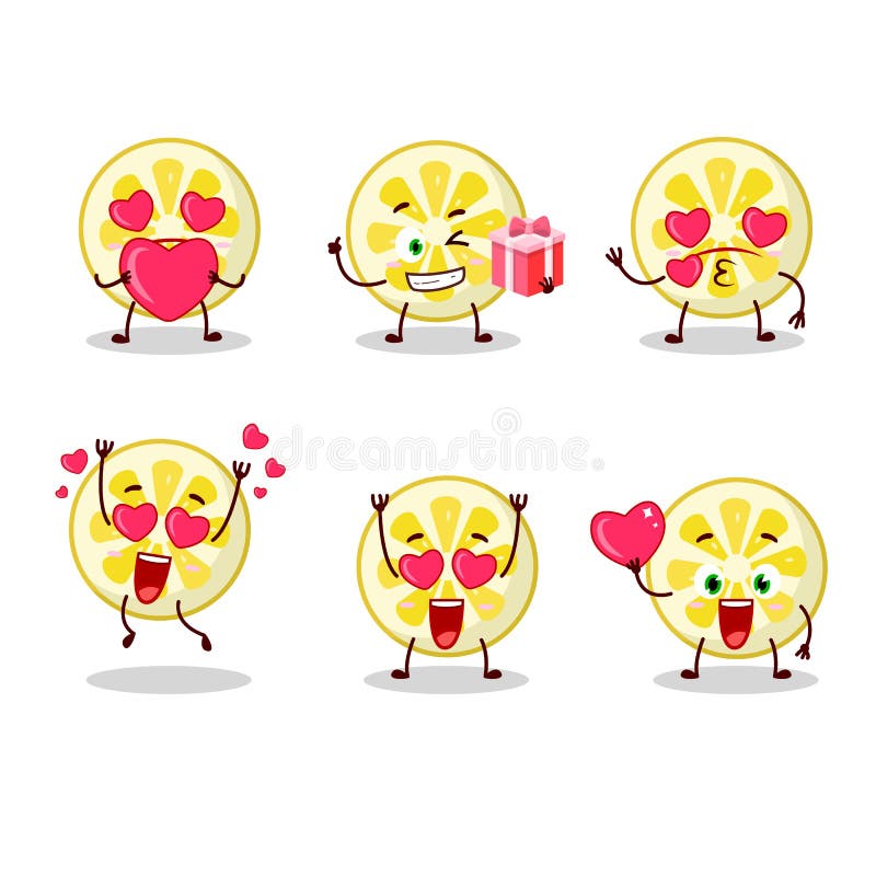 Personaggio di cartoni animati a fetta di limone con emoticon carine illustrazione di stock