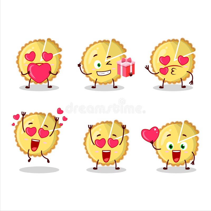 Personaggio di cartoni animati di lemon tart con emoticon carine d'amore illustrazione vettoriale