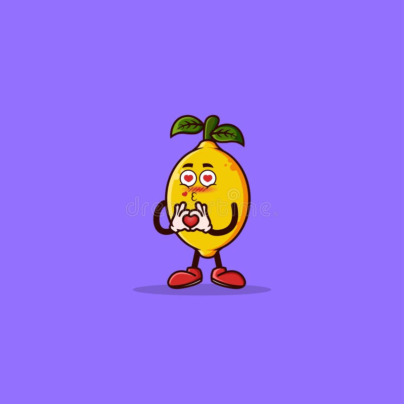 Personaggio di limone carino con l'innamoramento. concetto isolato di icona a base di frutta. vettoriale di stile vignetta piatta illustrazione di stock