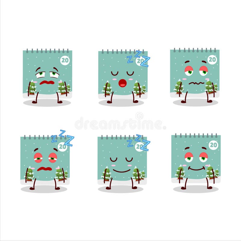 Personaj din desene animate din calendarul de 20 decembrie cu expresie somnoroasă stock illustration