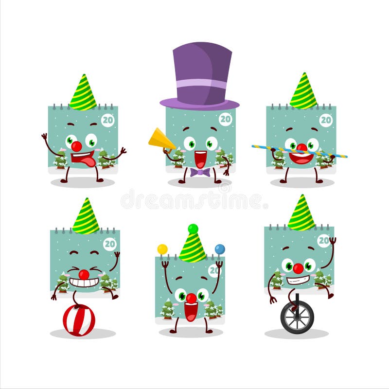 Personaj din desene animate din calendarul din 20 decembrie cu diferite spectacole de circ stock illustration