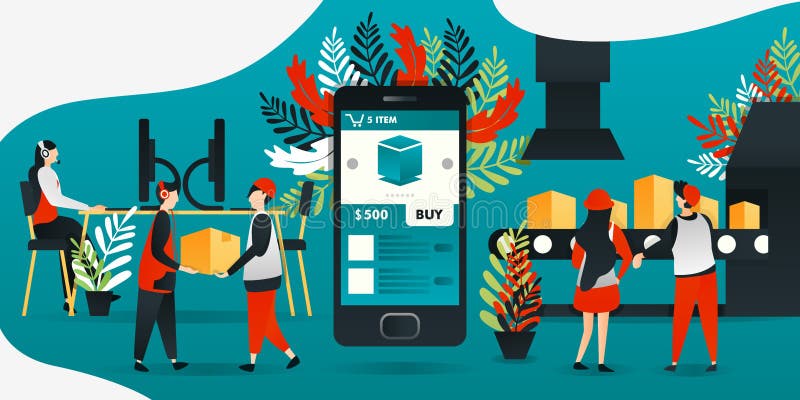 Personaj din desene animate plate. ilustrare vectorială pentru revoluția industrială tehnologică 40 comerț electronic industrial. stock illustration