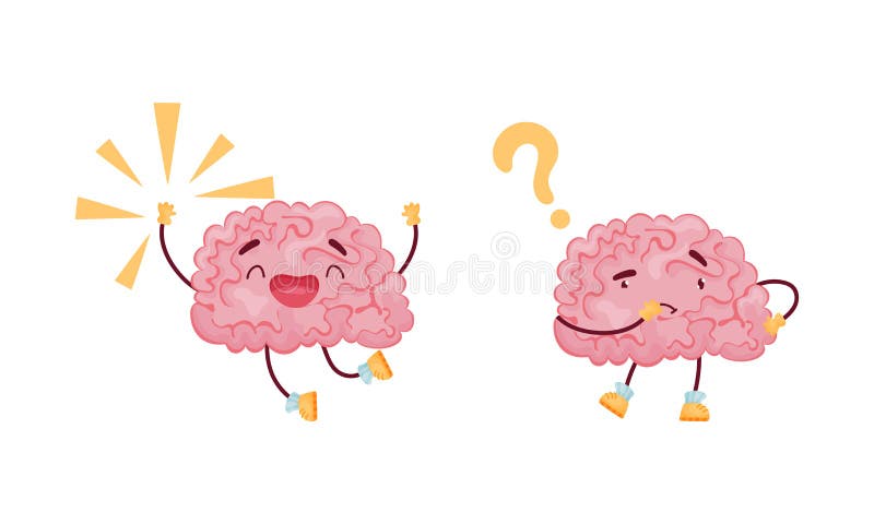 Personaj din desene animate sărind cu bucurie și gândindu-se la setul vectorial vector illustration