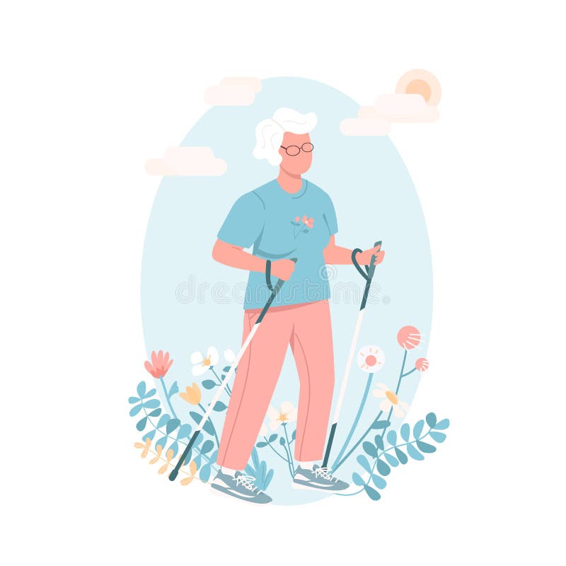 Personaj principal feminin, în vârstă, cu vector de culoare plat vector illustration
