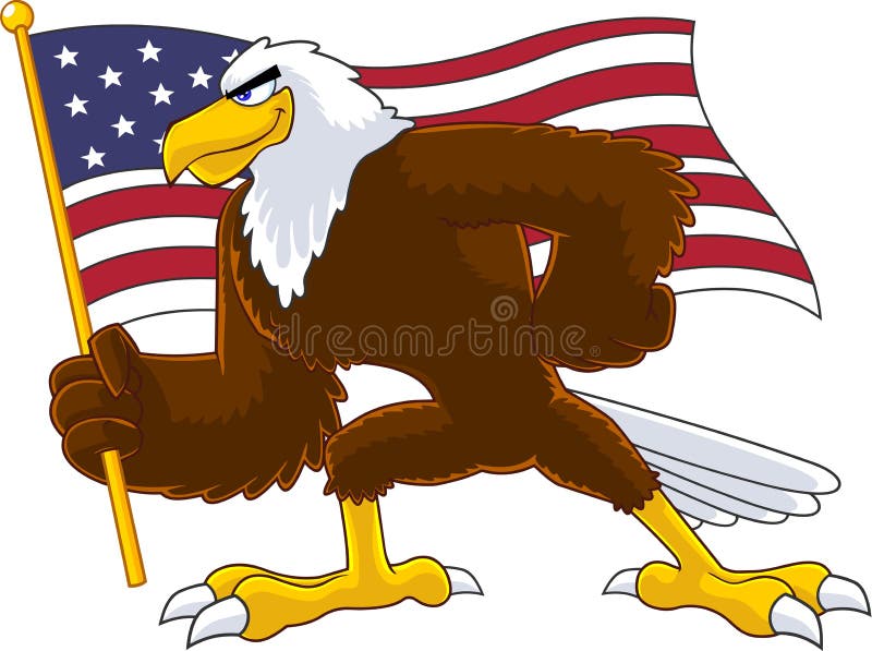 Personaje De Dibujos Animados De águila Sobre La Bandera Estadounidense  Ilustración del Vector - Ilustración de america, despredador: 196042547