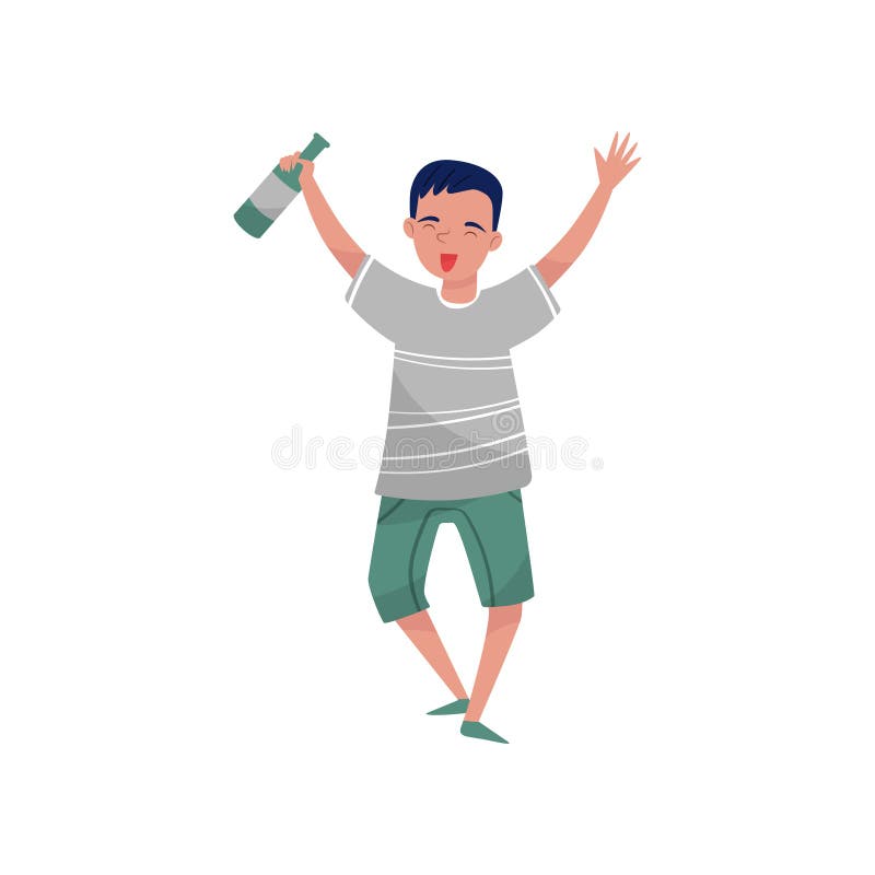 Personaje de dibujos animados bebido feliz del hombre joven, individuo con el ejemplo del vector de la bebida alcohólica en un fo stock de ilustración Personaje de dibujos animados bebido feliz del hombre joven, individuo con el ejemplo del vector de la bebida alcohólica en un fo stock de ilustración
